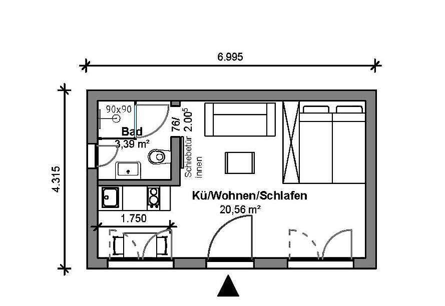 Standard Modul S, Grundriss mit 24 m² Wohnfläche