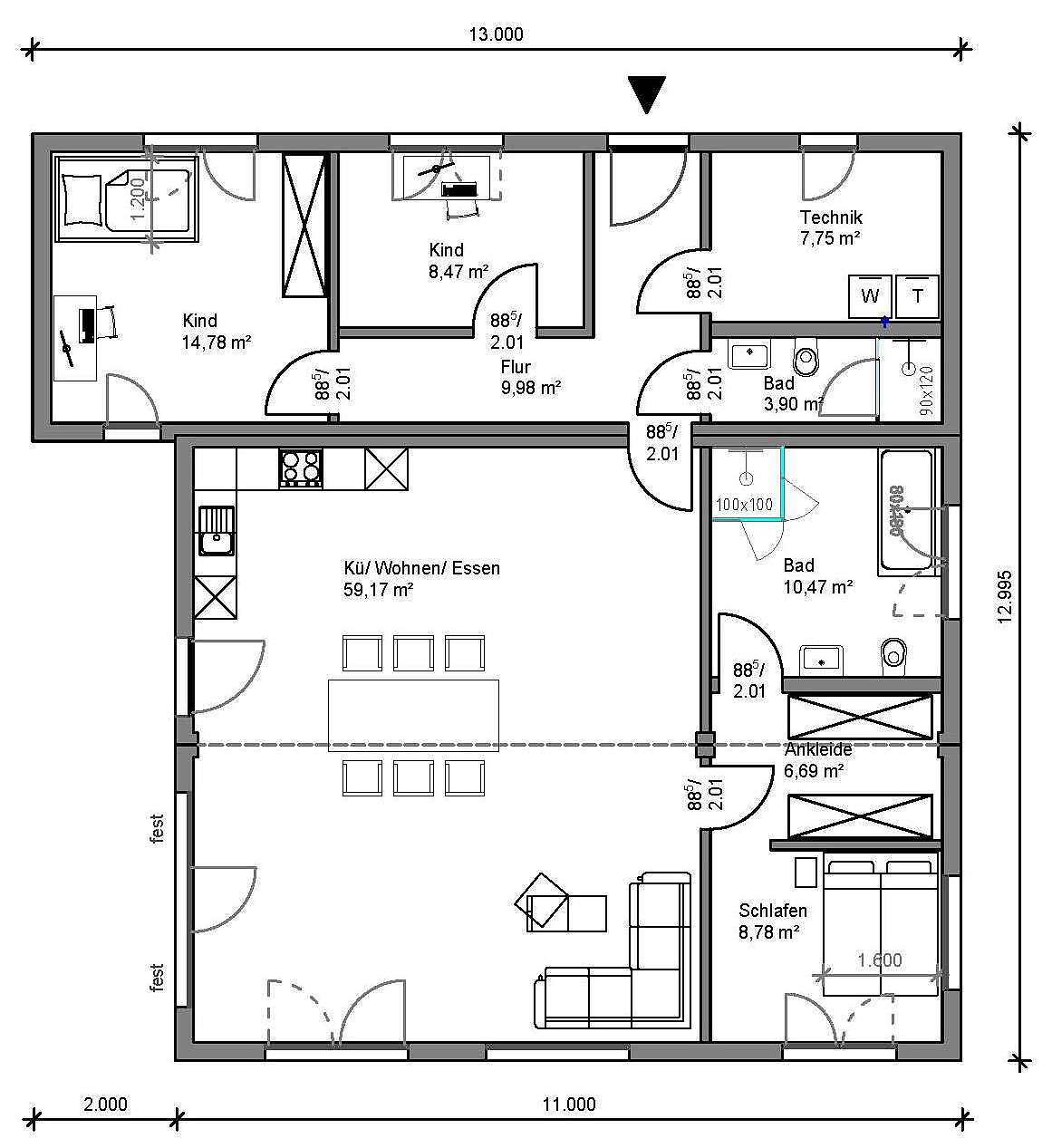 Ein Tinyhouse, dass sich z. B. als hervorragend als Einfamilienhaus mit zwei Kinderzimmern mit einem großen Technik-/Hauswirtschaftsraum eignet - 122qm
