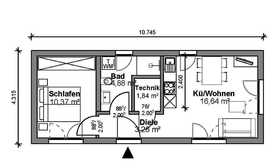 Standard Modul L, Grundriss mit 35 m² Wohnfläche