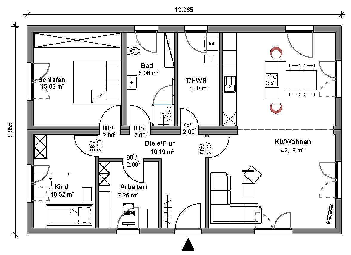 Ein Tinyhouse, dass sich z. B. hervorragend als Einfamilienhaus mit einem Kinderzimmer und einem Büro oder zwei Kinderzimmern eignet - 100qm