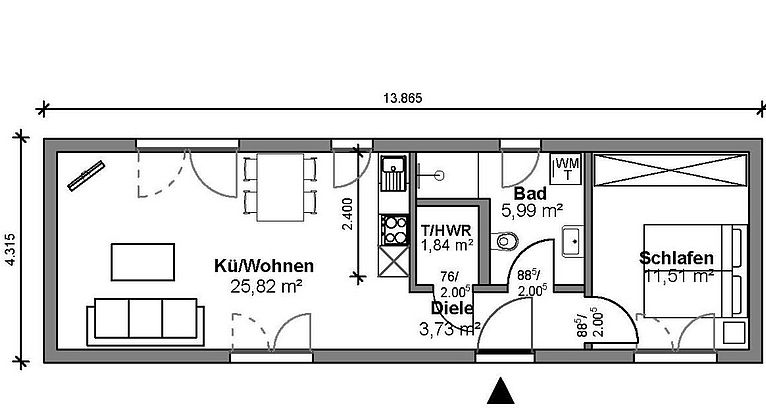 Standard Modul XXL, Grundriss mit 47 m² Wohnfläche