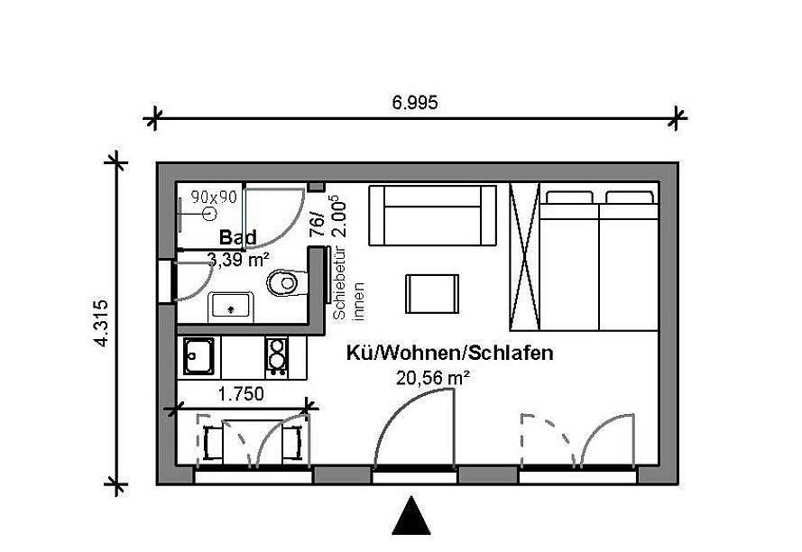 Standard Modul S, Grundriss mit 24 m² Wohnfläche