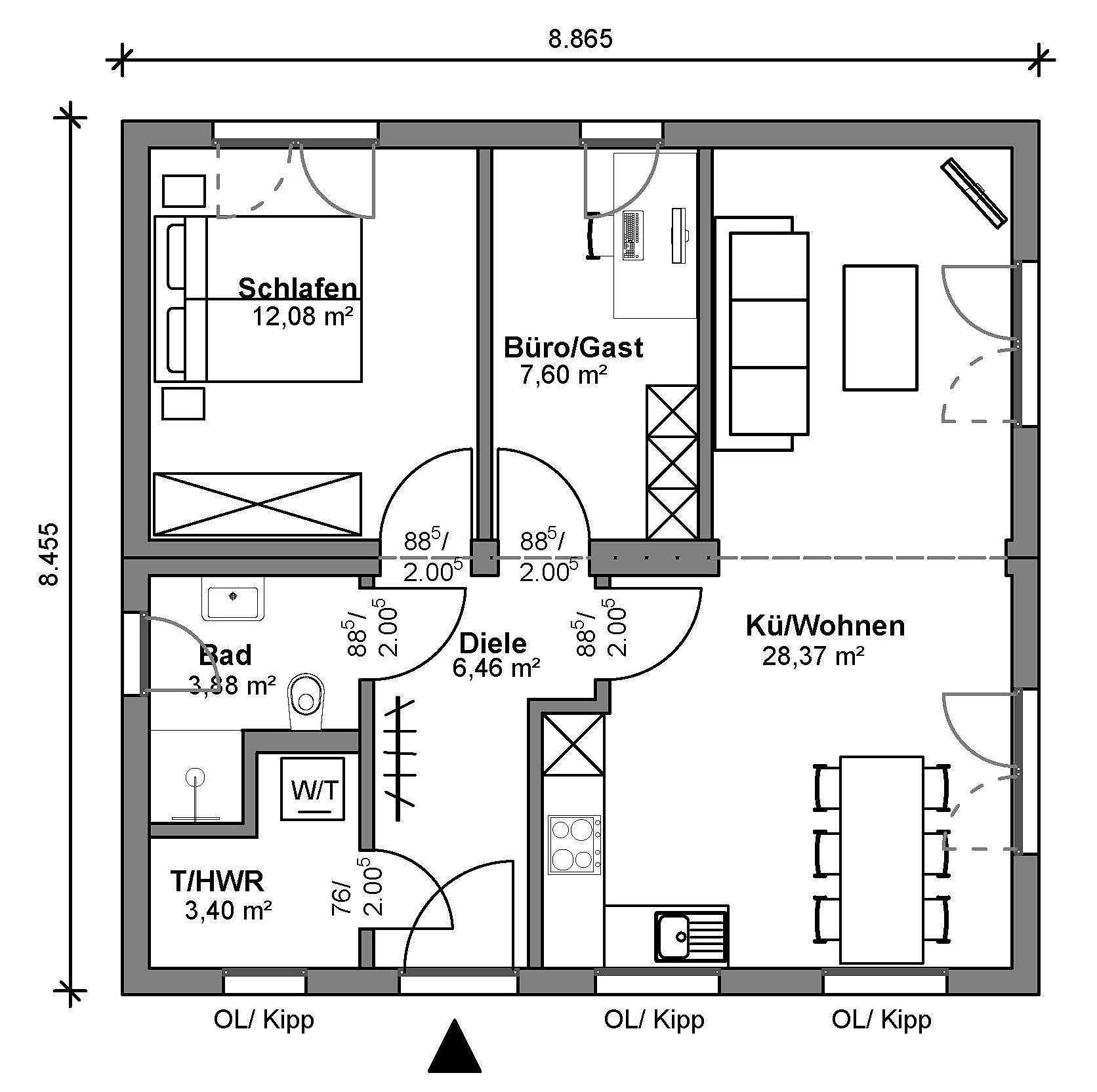 Ein Tinyhouse als geräumige Wohnung mit einem kleinen zusätzlichen Zimmer z. B. als Gästezimmer oder Büro - 60qm